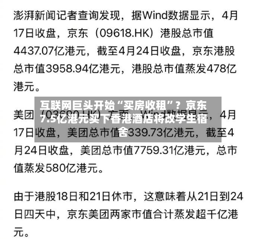 互联网巨头开始“买房收租”？京东7.5亿港元买下香港酒店将改学生宿舍