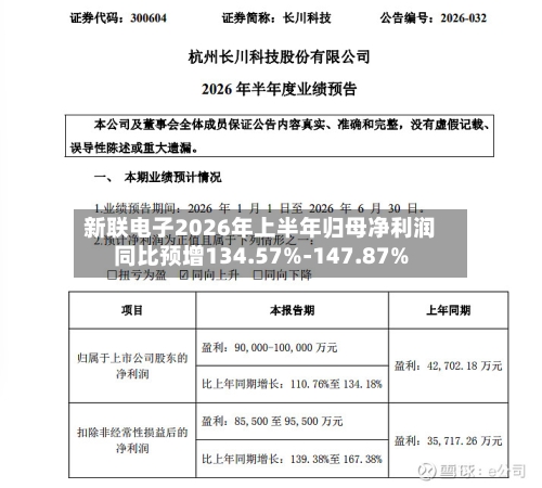 新联电子2026年上半年归母净利润同比预增134.57%-147.87%