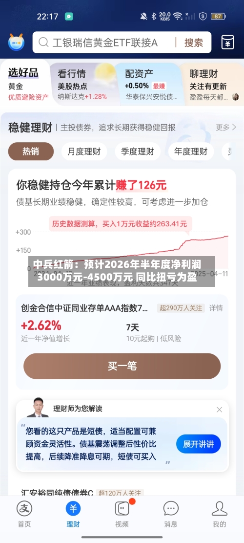 中兵红箭:预计2026年半年度净利润3000万元-4500万元 同比扭亏为盈-第2张图片