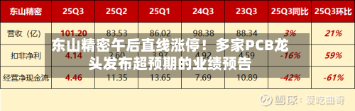 东山精密午后直线涨停！多家PCB龙头发布超预期的业绩预告