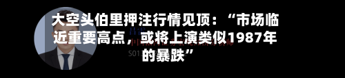 大空头伯里押注行情见顶：“市场临近重要高点，或将上演类似1987年的暴跌”-第2张图片
