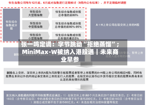 张一鸣定调:字节跳动“拒绝蒸馏”;MiniMax-W被纳入港股通|未来商业早参